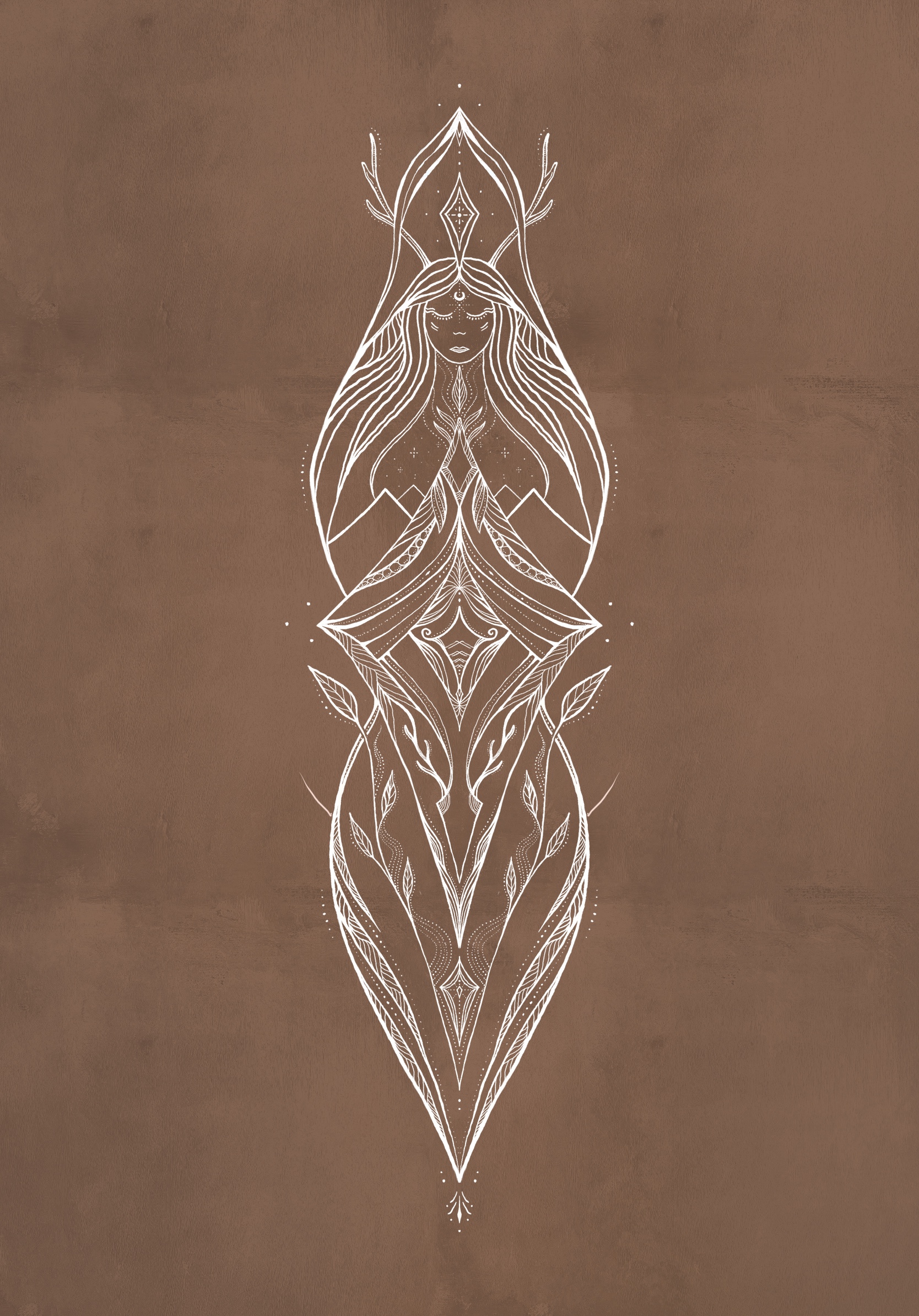 Illustrated figure in a forest scene